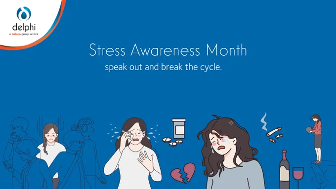 Stress awareness month. Break the cycle and speak out as it can lead to problems with addiction and suicidal thoughts in more extreme cases.