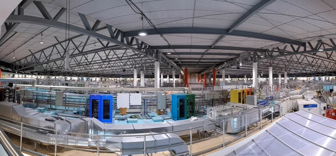 An overview shot of the Australian Synchrotron from the mezzanine, looking out over the top of the beamlines