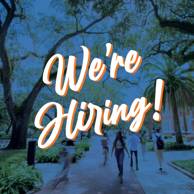 UF College of the Arts is Hiring! Position: Student Communications Assistant. Must be a UF student. Learn more and apply at explore.jobs.ufl.edu job number 526465