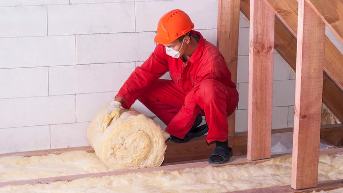 Photo of insulation being rolled out in a loft.