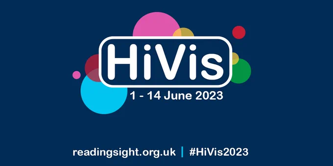 HiVis logo, date 1-14th June. readingsight.org.uk  #HiVis2023