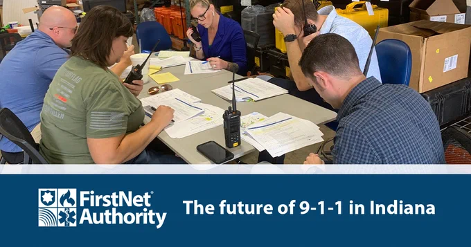  Indiana's Integrated Public Safety Commission doing a remote 911 call taking exercise ; "The future of 911 in Indiana"