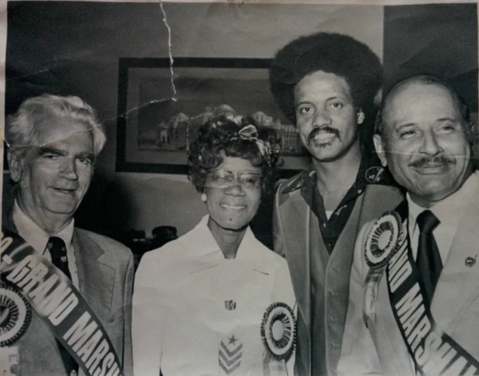 Carlos Russell with Shirley Chisholm during her 1972 campaign to become the first black woman to run for president.