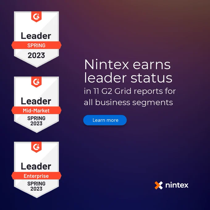 Nintex earns leader status in 11 G2 Grid reports for all business segments - Learn more