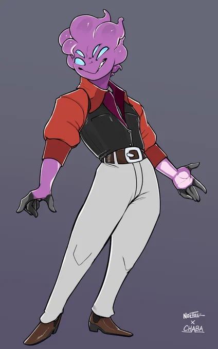 This is Chaba. 

He's an interdimensional eldritch spy that is capable of shapeshifting to do his job. 

His skills make him an overconfident menace, and he is constantly scheming his next move. Such confidence also makes him act the Casanova, and if all else fails, his lingering luck lets him get away with it like some sort of sick joke.

If you ever sat him down to play DND with him he would probably play the stereotypical lustful Bard class, or Warlock with Charisma maxed. 
