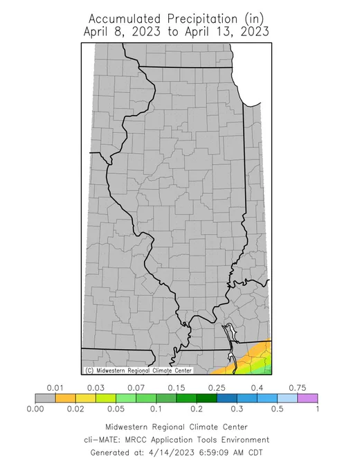 Map of 7-day total precipitation in Illinois. 