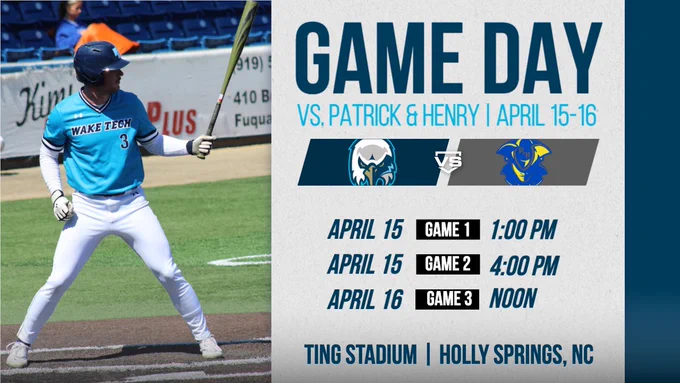 Wake Tech batter at the plate in Game Day promotional text.