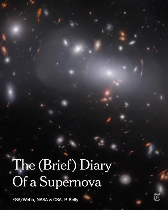 A photo taken by the James Webb Space Telescope of a star and its galaxy as an explosion unfolded. A headline reads: "The (Brief) Diary of a Supernova." Credit: ESA/Webb, NASA & CSA, P. Kelly.