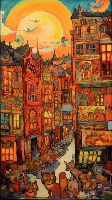 Cityscape, Loius Wain, vivid