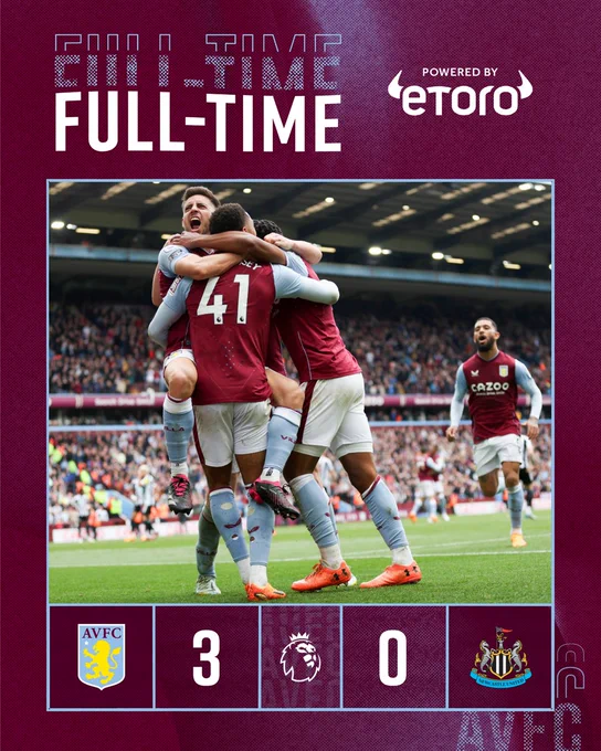 Full-time: Aston Villa 3 Newcastle United 0!