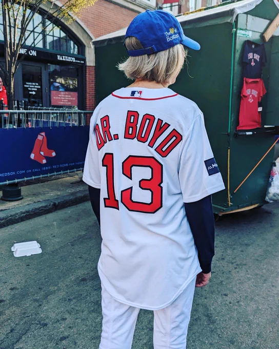Woman in Dr. Boyd 13 Red Sox jersey