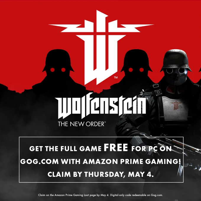 
Get Wolfenstein: The New Order free for PC as part of Prime Gaming! Claim yours by Thursday, May 4.