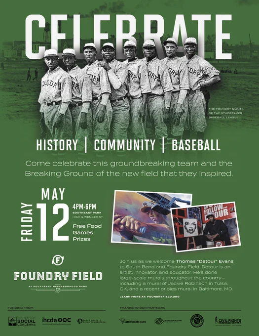Friday, May 12 from 4pm to 6pm. Southeast Park, High and Wenger St. South Bend.
