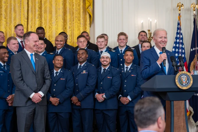President Biden delivers remarks on the Air Force Falcons