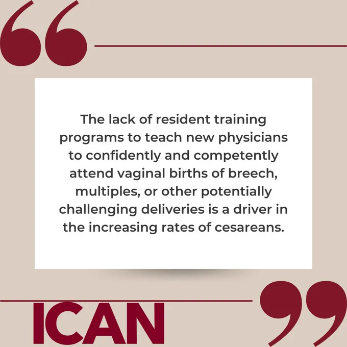 Image text: The lack of resident training programs to teach new physicians to confidently and competently attend vaginal births of breech, multiples, or other potentially challenging deliveries is a driver in the increasing rates of cesareans.
