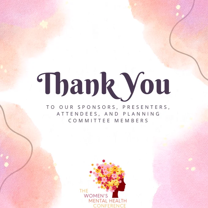 The words "Thank you to our sponsors, presenters, attendees, and planning committee members" on a white background with pink and orange watercolor stains on the four corners. The WMHC logo is in the bottom center.
