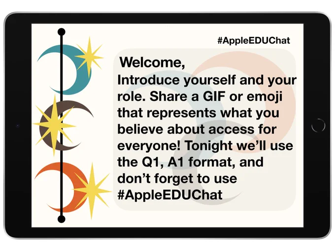 Screenshot of an iPad screen with a funky mid-century modern vibe to the advertisement. It states the welcome message in the image.