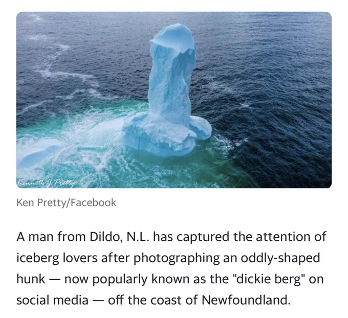 A guy from from Dildo, Newfoundland snapped a picture of a penis iceberg and Facebook has gone wild.