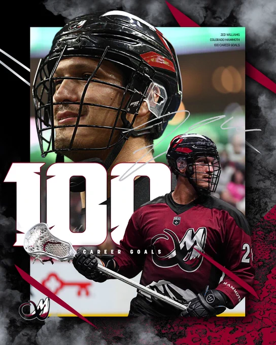 Zed Williams 100 career goals graphic