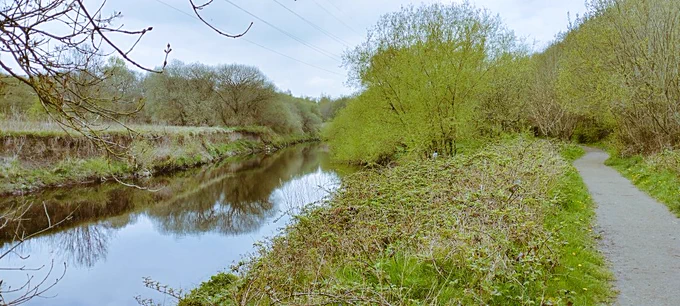 A view of the river from the footpath in Cromwell Bottom Nature Reserve Brighouse UK. 