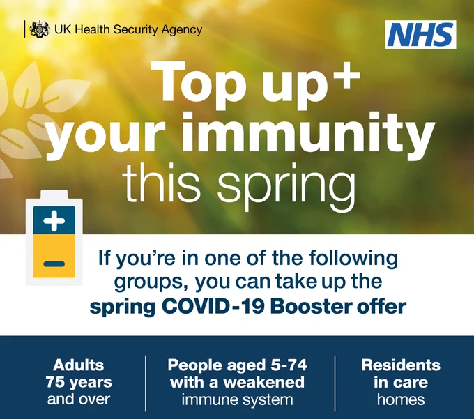 Top up your immunity this spring. The NHS logo is also featured.
