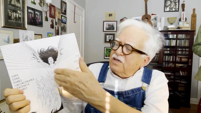 Parks holds a copy of "Van Dyke Parks Orchestrates Verónica Valerio: Only in America" (released in 2021).