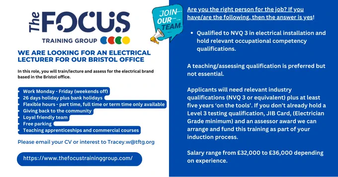 Electrical Lecturer job vacancy with The Focus Training Group in Bristol