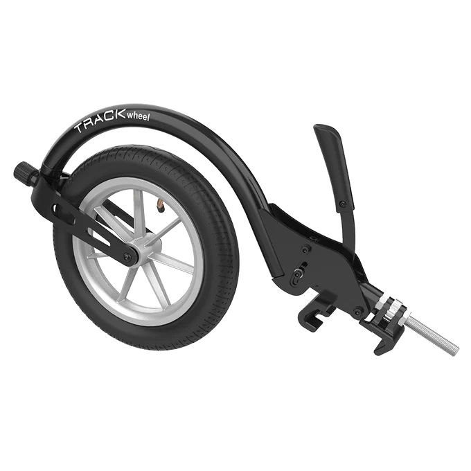 SINGLE ARM , Aluminuim, 12'' Outdoor front wheel

Key Facts
Weight: 2.87 kg
No additional mounting parts necessary
High comfort due to large 12″ wheel
Pneumatic wheel with anti-flutter fork
Pleasant riding experience even on bumpy roads
Adjustable to many sizes
Single arm for rigid wheelchairs