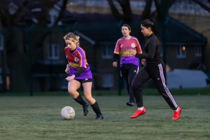 Action shot in the Clapton Kickers vs East End FC game