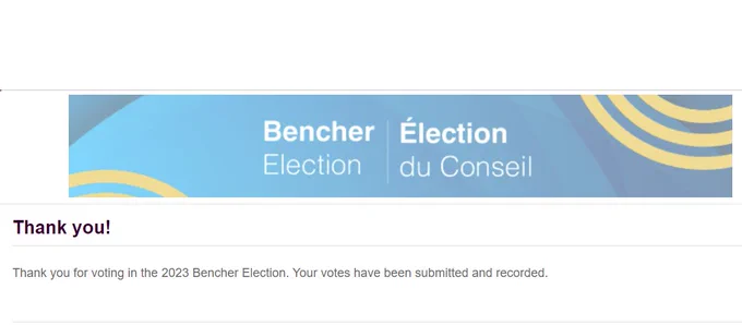 Screenshot with the following message: "Thank you for voting in the 2023 Bencher Election. Your votes have been submitted and recorded."
