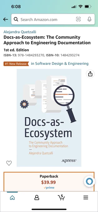 Today my new book, "Docs-as-Ecosystem: The Community Approach to Engineering Documentation," has been listed as the 🔥#1 release in Software Design & Engineering🔥on @Amazon! 

Fyi: SECOND category in which it has been ranked as #1 release😱