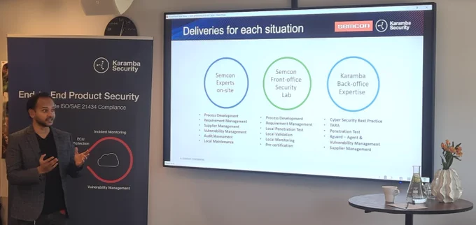 Mohammad Islam, Cyber Security expert at Semcon, giving a talk at lunch event.