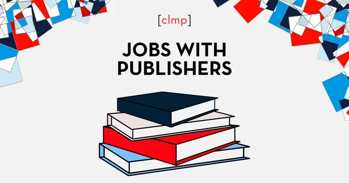 A book stack graphic and text reading "Jobs with Publishers" on a light gray background.
