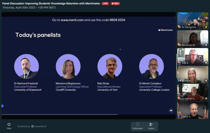 Images of panelist of a webinar on Improving Student's Knowledge Retention with Mentimeter