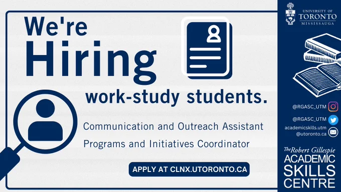 We're Hiring work-study students. Communication and Outreach Assistant. Programs and Initiatives Coordinator. Apply at clnx.utoronto.ca. 
