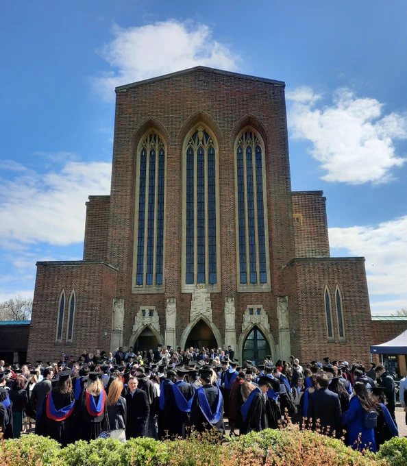 Surrey Business School Students Graduating Outside Guildford Cathedral