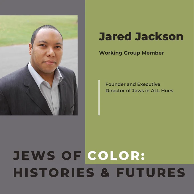 Dark grey and green graphic with image of Jackson and list of professional titles