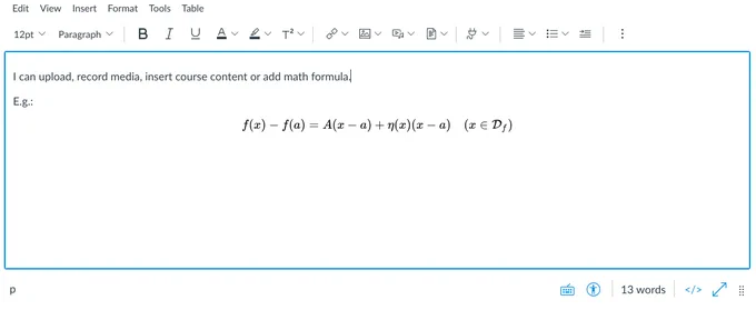 A screenshot of RCE in Canvas' New Quizzes