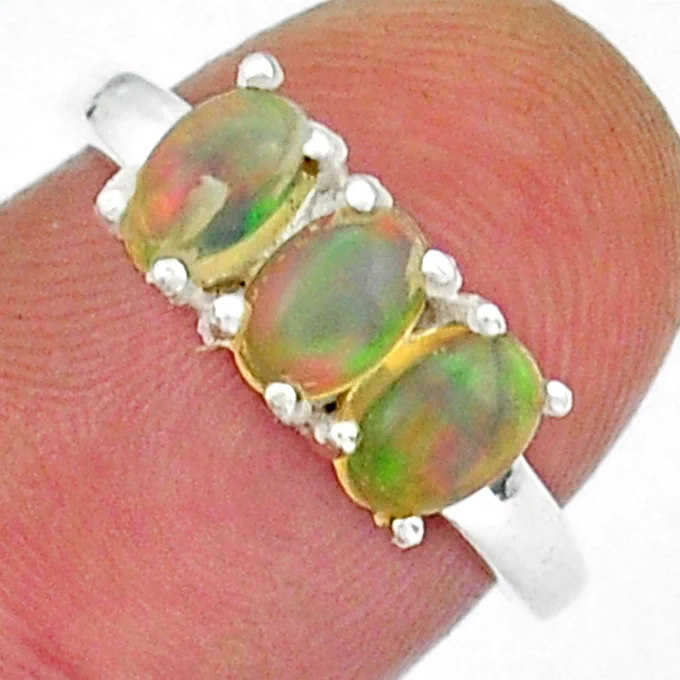 Natural Multicolor Ethiopian Opal Silver Ring
