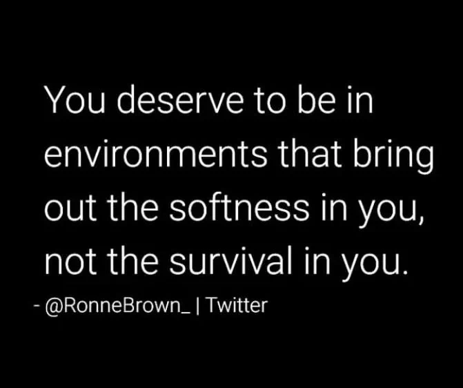 Text says, “You deserve to be in environments that bring out the softness in you, not the survival in you.”