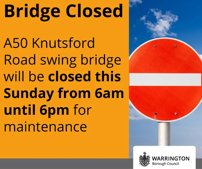  A50 Knutsford Road closure - Sunday 23 April