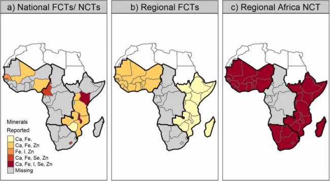 Geographic scope and the minerals of interest reported in each of the food composition tables (FCTs) and nutrient conversion tables (NCTs) included in the review.