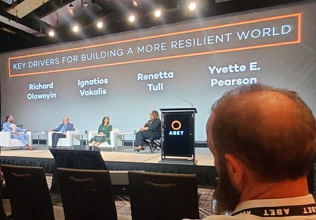 Photo of plenary stage with Dr. Richard Olawoyin, Dr. Ignatios Vakalis, Dr. Renetta Tull and Dr. Yvette E. Pearson seated left to right.