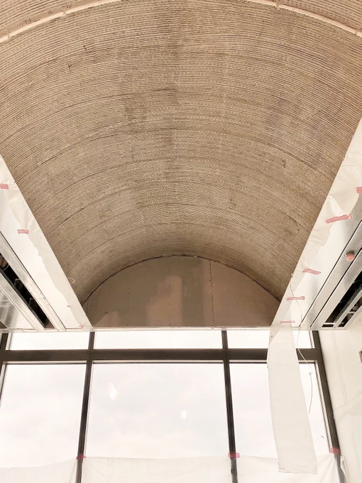 Barrel vault ceiling going into the reception/entry. Reviving a custom construction technique typically not utilized anymore, to include curved c-channel, expanded metal mesh lath and 3-part plaster for the accent ceiling.  