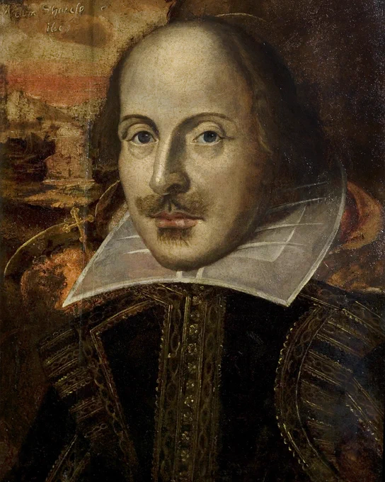 An oil on panel portrait of William Shakespeare.