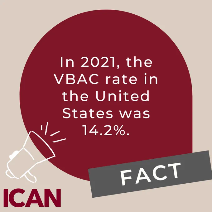 Image text: Fact: In 2021, the VBAC rate in the United State was 14.2%.