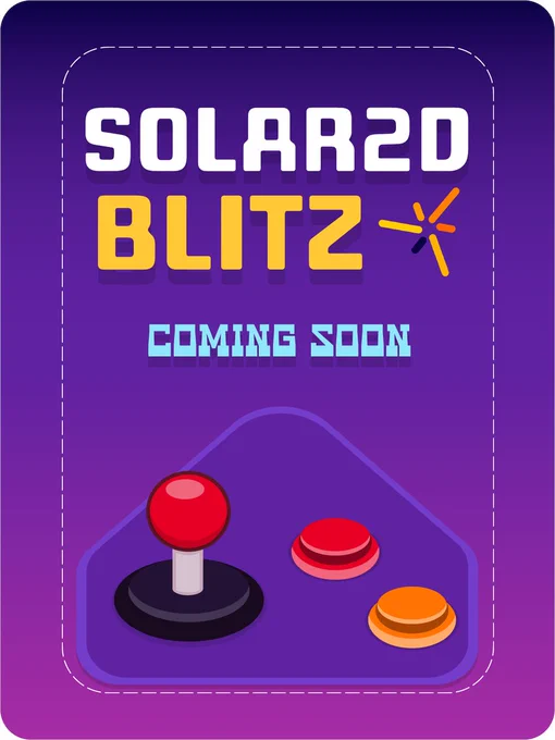 Poster for Solar2D Blitz with a joystick and two buttons. Coming soon.