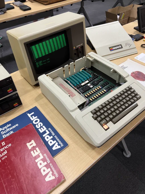 A 1977 Apple II computer with accessories.