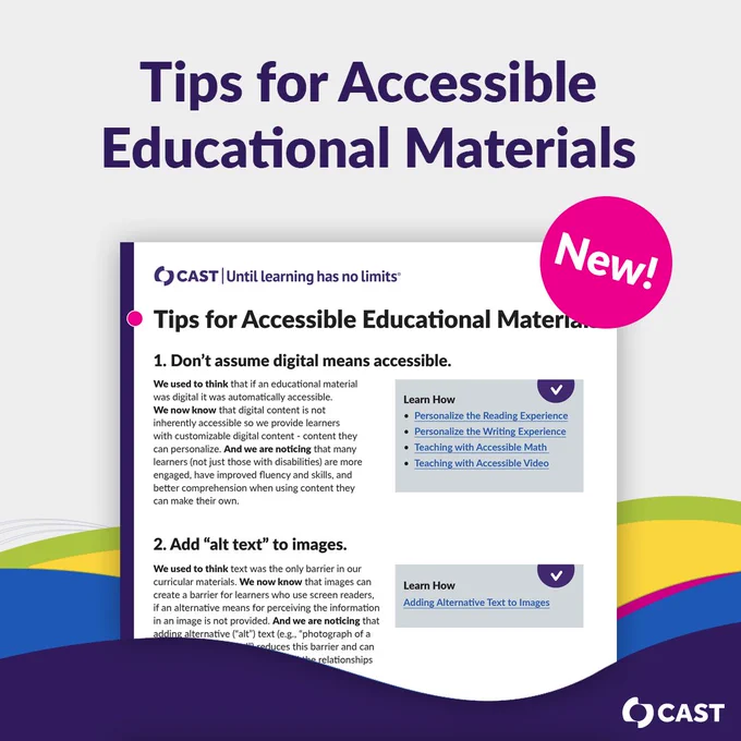 Tips for Accessible Educational Materials, new from CAST