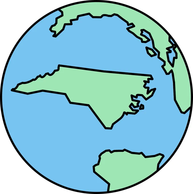 An icon of the earth cartoonishly showing North Carolina to be the size of North America
